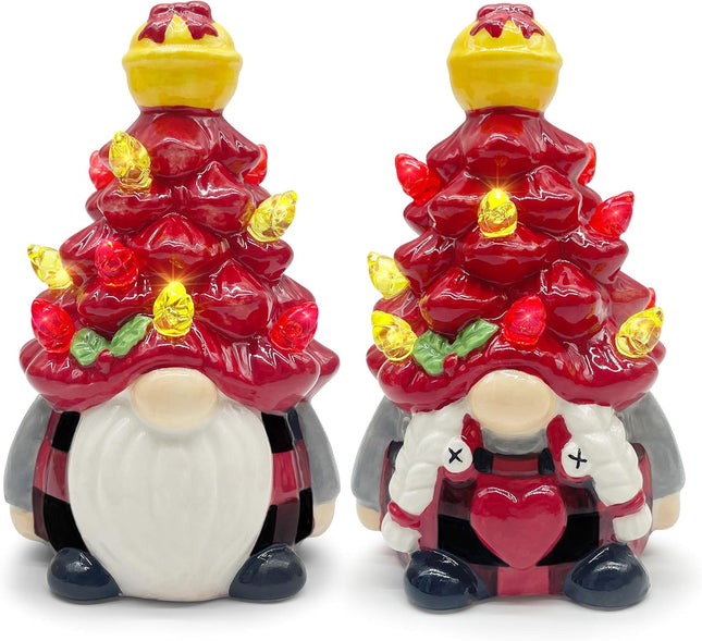 Christmas Ceramic Tree 2 Sets, Christmas Gnomes s for Women Kids Teens, Christmas Decorations Indoor Home Table, Pastel Colored LED Lights Ceramic Holidays Christmas Decor Figurines Collectione
