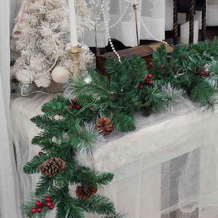 Pre-Lit Artificial Christmas Garland, Green, White Lights 50, Decorated with Pine Cones, Berry Clusters, Plug in, Christmas Decorations, 9 Feet