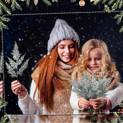 60 Pcs Christmas Artificial Faux Cedar Branches 12.6 Inch Artificial Green Cedar Sprigs Artificial Pine Branches Faux Cedar Garland Christmas Picks for Xmas Holiday Wedding Home Wreath (Snowy)
