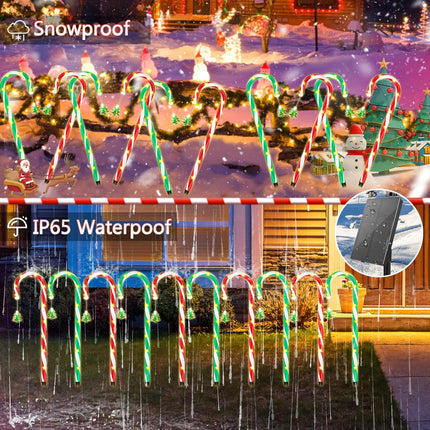 10-Pack d Solar Christmas Pathway Lights, Solar Christmas Candy Cane Lights Waterproof, Christmas Decorations Stakes Lights Outdoor with 8 Modes for Party Patio Garden Lawn Yard Decor