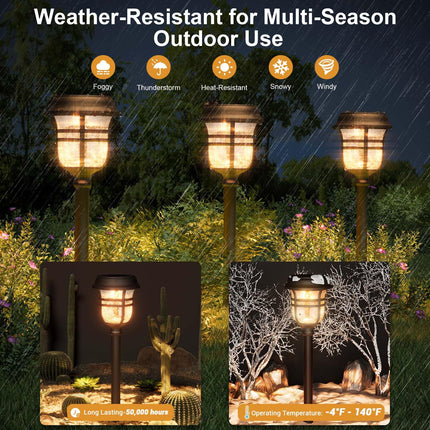 XMCOSY+ Solar Outdoor Lights, ‎2 Lighting Modes RGBW LED Solar Garden Lights, Solar Pathway Lights, IP65 Waterproof Solar Powered for Yard Patio Walkway Driveway (6 Pack, Warm White & RGB)