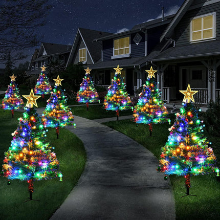 2 Set Solar Christmas Tree Christmas Lights for Outdoor Christmas Decorations, Solar Xmas Pathway Lights 8 Modes Solar Christmas Garden Stake Lights, Waterproof Outdoor Christmas Decor for Patio Yard