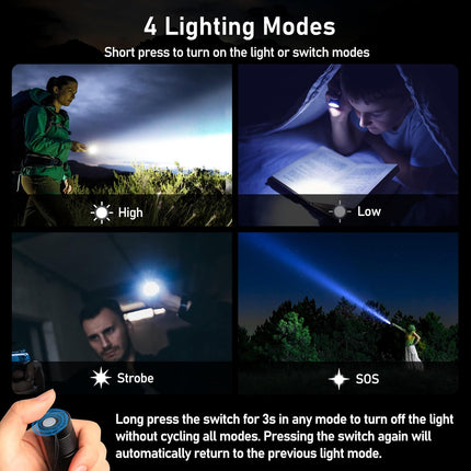 Blukar Rechargeable Flashlight, Super Bright Adjustable Focus Flashlights | 4 Lighting Modes, Long Lasting, Waterproof Small Mini LED Flash Light for Power Cuts, Emergency, Camping, Hiking, Outdoor - Black