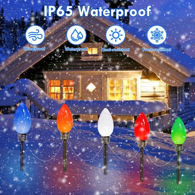 10 Pack Jumbo C9 Christmas Decorations Outdoor Waterproof, Solar Christmas Path Lights with Pathway Marker Stakes, Solar Powered Lights for Outside Yard Lawns Garden Xmas Holiday Decor (Multicolor)