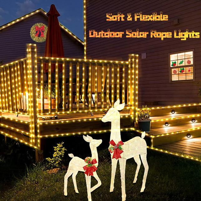 YEGUO Solar Christmas Lights Outdoor Waterproof, 72ft 200 LED Solar String Lights Outdoor, Clear PVC Tube Warm White Solar Rope Lights