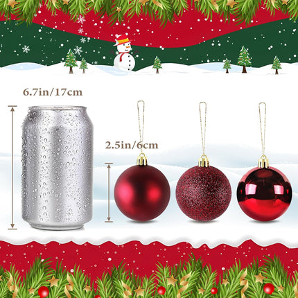 Christmas Ball Ornaments 24pcs 2.5-Inch Christmas Tree Decorations for Xmas Tree Balls, Ideal for Holiday Christmas Party Wreath Tabletop Tree Decor Ornaments（Red）