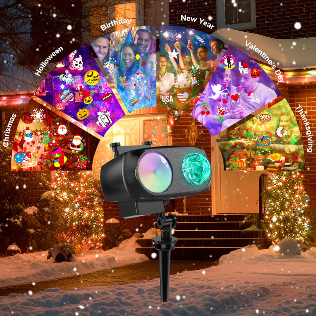 8-Pattern Christmas Projector Lights Outdoor 2-in-1, Holiday Projector Lights Outdoor 26 Effects (Projection Card + 3D Ocean Wave) with Timer, Christmas Decorations Lighting for Outside Party Decor