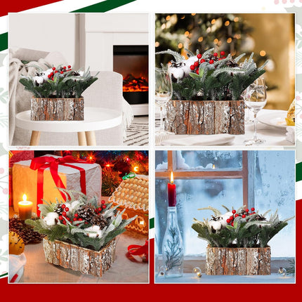 Zhehao 9.8 x 8.3 x 5.5'' Small Christmas Tree, Artificial Square Mini Tabletop Christmas Tree Decorations Include Apple, Star, Pinecones, Pine Leaf Berry for Christmas Decoration (Cotton)