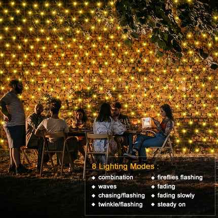 echosari Solar Powered Christmas Bush Lights, 200 LED 9.8Ft x 6.6Ft Dark Green Wire Auto On/Off 8 Modes Mesh Lights for Outdoor Bushes Shrubs Lawn Decoration (Warm White)
