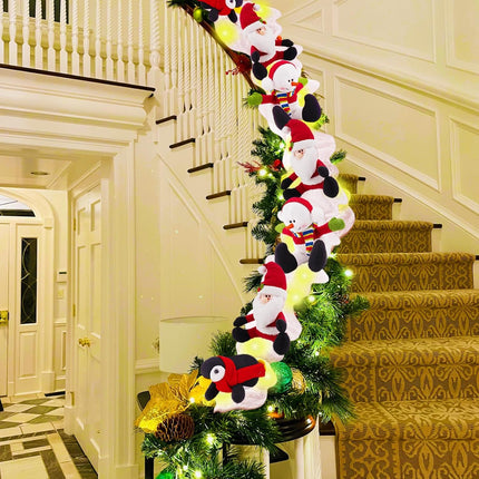 4pcs Lighted Christmas Stairs Decorations Christmas Garland for Stairs Staircase Xmas Decor Sliding Penguin/Santa/Snowman Surf on 5 Feet Fluffy Snow Handrail Banister Railing Holiday Snow Surfing Set