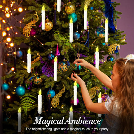 Christmas Decorations, Floating Candles with Magic Wand, 12Pcs Flameless Candles LED Candlesticks with Flickering Warm Lights for Christmas Decor Indoor and Outdoor Party