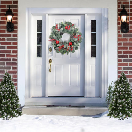 22 Inch Christmas Wreath Christmas Wreaths for Front Door Artificial Winter Wreath with Red Balls Holly Berries Pine Cones and Eucalyptus Leaves for Xmas Holiday Wall Fireplace Porch