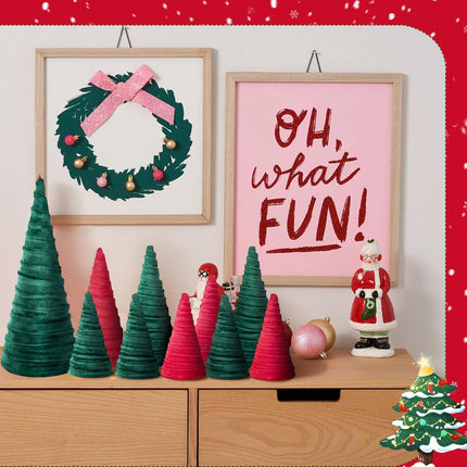 Iceyyyy 10 Pcs Rustic Christmas Velvet Tree Set-Modern Velvet Cones Tabletop Trees-Handmade Tabletop Trees Centerpiece for DIY Xmas Holiday Home Entryway Decor