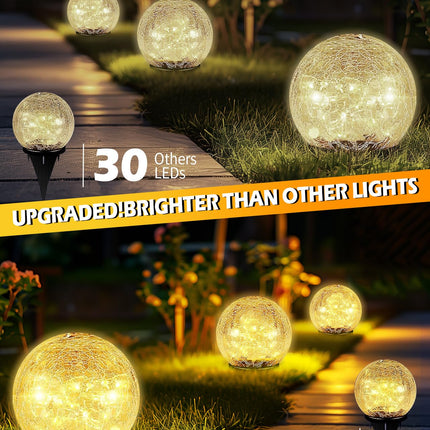 Garden Solar Ball Lights Outdoor Waterproof, 50 LED Cracked Glass Globe Solar Power Ground Lights for Path Yard Patio Lawn, Christmas Decoration Landscape Warm White(2 Pack 4.7'')