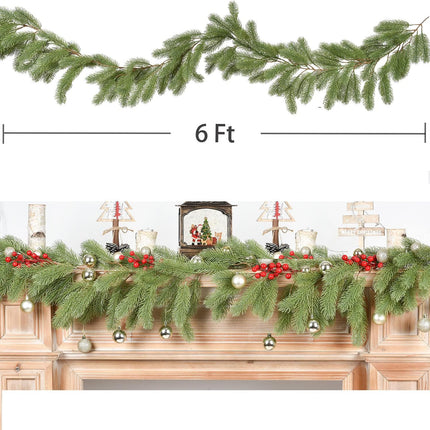 6Ft Christmas Pine Garland, Christmas Greenery Garland Realistic Spruce Garland Artificial Pine Leaves for Holiday Mantel Fireplace Table Centerpiece Decor
