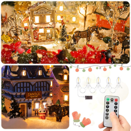 Retisee 2 Pcs Christmas Accessory Cord with 5 C7 LED Light Bulbs and Outlet 9.84 ft Christmas Village Light Accessory Cord with Remote Control for Christmas Village Houses Craft Decoration