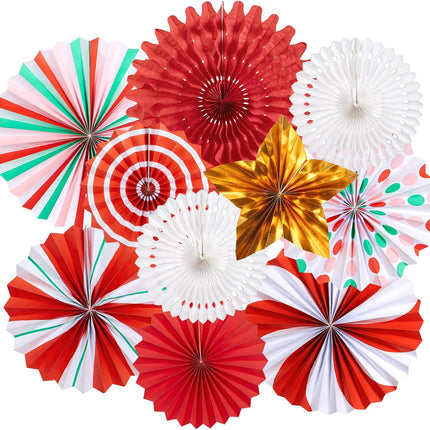 Christmas Hanging Decorations Indoor, Red Gold Peppermint Candy Hanging Christmas Decorations, Hanging Paper Fans, Xmas Wall Décor, Classroom Decorations for Xmas Holiday Ceilings Wall