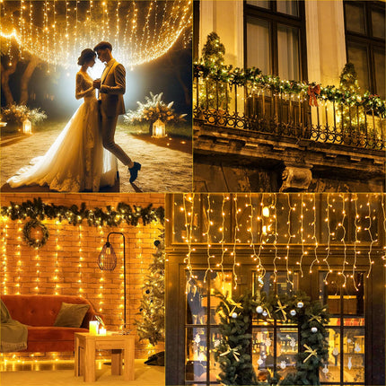 132Ft 1280 LED Christmas Icicle Lights Extra Long 8 Modes Waterproof Icicle String Lights with 240 Drops, Fairy Hanging Lights Decor with Remote for Xmas Wedding Indoor Outdoor(Warm White)