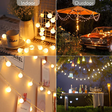 LED Globe String Lights Battery Operated 20FT 50LED Fairy Lights with 8 Lighting Modes, Hanging Lights for Bedroom Dorm Patio Garden Christmas Party, Warm White