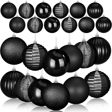 24 Pcs 3.14" Large Christmas Balls Ornaments Christmas Tree Decoration Plastic Shatterproof Hanging Ornaments Set for Xmas Wedding Holiday Party Wreath Home Decor(Black)