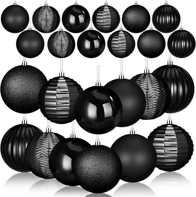 24 Pcs 3.14" Large Christmas Balls Ornaments Christmas Tree Decoration Plastic Shatterproof Hanging Ornaments Set for Xmas Wedding Holiday Party Wreath Home Decor(Black)