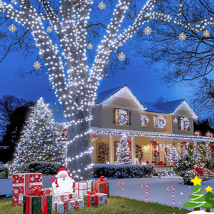 JMEXSUSS 200 LED White Christmas Lights Outdoor, 66ft Connectable Christmas Tree Lights Green Wire, 8 Modes Waterproof Christmas Twinkle String Lights Plug in for Xmas Wedding Party Indoor Decorations