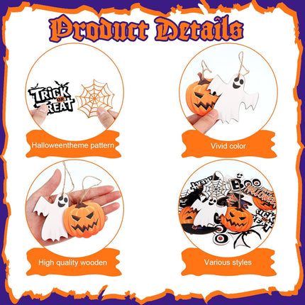 36 Pieces Halloween Wooden Hanging Ornaments Wood Halloween Cutouts with Ropes Halloween Tree Decorations for Halloween Trick or Treat Party Supplies (Ghost Style)