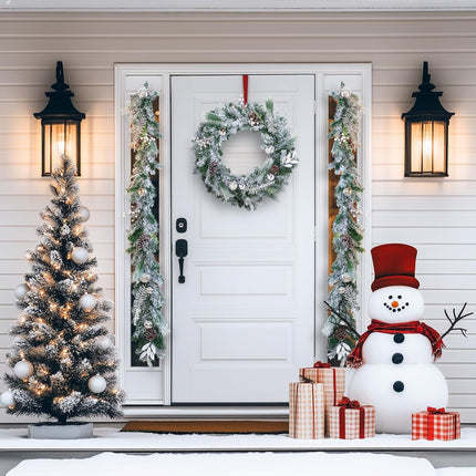 6.2FT Artificial Snowy Christmas Garland for Mantel, Thick Frosted Pine Garland Flocked Garland with Pine Cones, Realistic Cedar Garland for Xmas Holiday Table Stairs Fireplace Door Winter Decorations