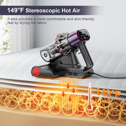 Bed Vacuum Cleaner, Mattress Vacuum Cleaner With Uv & Ultrasonic, High Heating Tech, Smart Dust Sensor, 15Kpa Handheld Vacuum Cleaner For Pet Hair, Mattress, Dust
