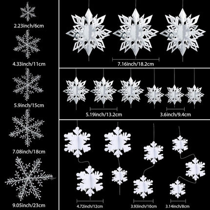 42 Pieces Winter Christmas Party Decorations 3D Snowflake Hanging Decoration Set 3D Hanging Snowflake Decoration Pendant for Christmas Winter Party Year Home Decoration
