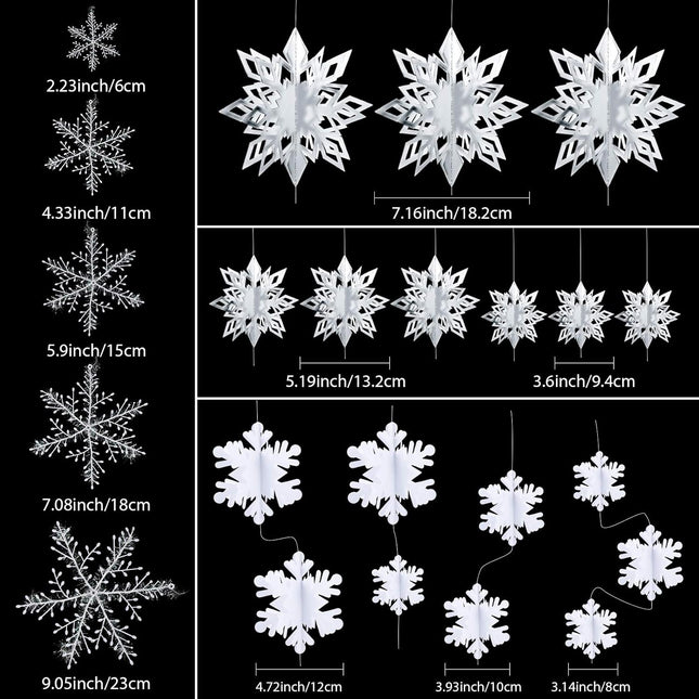 42 Pieces Winter Christmas Party Decorations 3D Snowflake Hanging Decoration Set 3D Hanging Snowflake Decoration Pendant for Christmas Winter Party Year Home Decoration