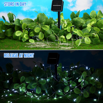 Solar String Light Outdoor Waterproof LED 4 Pack Each 33ft 100 LED Clear Tube Fairy String Bright 8 Mode Solar String Light for Christmas Garden Yard Patio Tree Fence Party Decoration(White)