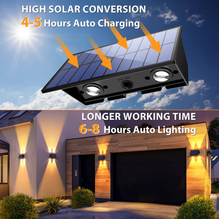 6PACK Solar Wall Lights Outdoor, Solar Lights Outdoor Up and Down Waterproof IP54 Solar Fence Light Christmas Decorations Outdoors for Yard Garden Garage Pools House Deck Porch (Warm White)