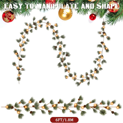 3 Pcs 6 ft Christmas Garland with Lights Prelit Smokey Pine Garland Lighted Christmas Garland 60 LED Battery Operated for Indoor Outdoor Xmas Tree Bedroom Stairs Fireplace Party Holiday