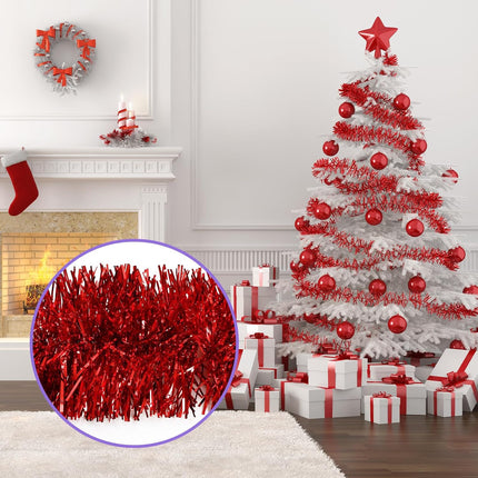 50 Feet Red Tinsel Garland Christmas Foil Tinsel Garland Decoration Metallic Banner Wall Hanging Tinsel Streamers Garland for Christmas Tree Birthday Party Decorations (3.54" x 50', Red)