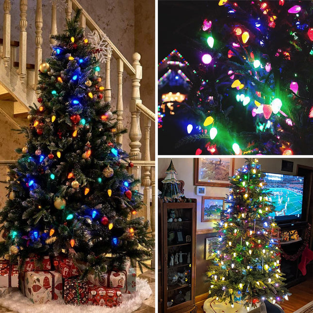 KAQ Outdoor C9 Multicolor Christmas Lights, 2PK 100 LED 66ft Extendable C9 Green Wire String Lights for Outside, Christmas String Lights Wedding Party Outdoor&Indoor Christmas Decorations (Multicolor)