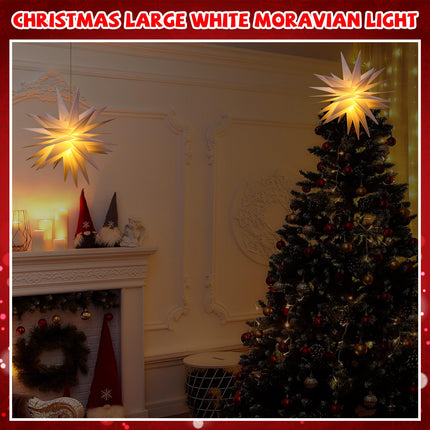 23.62 Inch 36 Angle Large Moravian Light Tree Topper White Moravian Star Shaped Light Plastic LED Christmas Light 3D Star Lantern Hanging Star Hanging Outdoor Christmas Light Advent Star