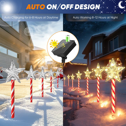 Solar Christmas Lights Outdoor Decorations: 8 Pack Star Christmas Pathway Lights Waterproof, 8 Modes Christmas Stake Lights for Outside Walkway, Xmas, Holiday Decor Christmas -Warm Glow