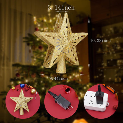 Christmas Star Tree Topper - Lighted with 6 Projection Modes Built-in Festive LED Rotating Lights Holiday Xmas Party Decoration for Christmas Trees(Gold)