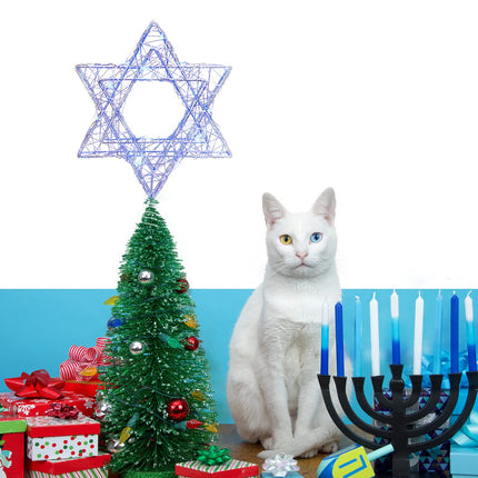 Christmas Tree Star Top Hat Woven Iron Ribbon Blue LED String Lights Battery-Powered Xmas Tree Top Hat Lighting Suitable for Size Christmas Tree Decoration to Celebrate Merry Xmas