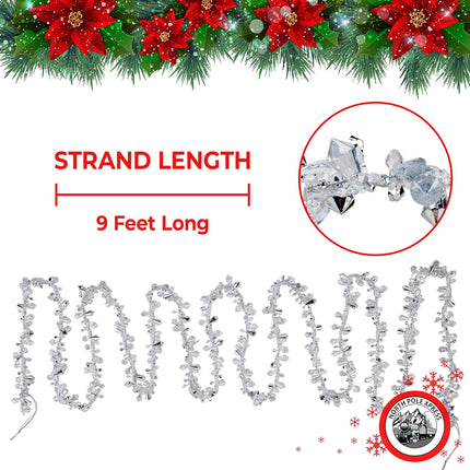 9 Foot Silver & Clear Crystal Acrylic Bead Christmas Garland Iridescent Christmas Tree Garland Perfect for White Winter Theme Trees Garland Christmas Decorations for Indoor Use