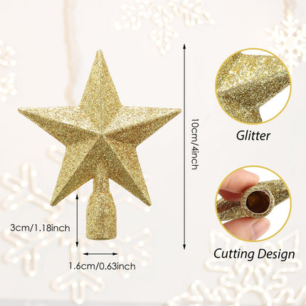 WLLHYF 2 Pack Glitter Mini Star 4 Inch Christmas Tree Topper Decorative Holiday Small Treetop Plastic Ornaments for Christmas Home Decoration Birthday Party(Gold,Red)