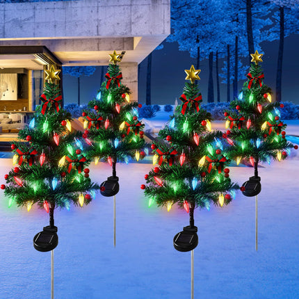 TOCHGREEN 4Pack Solar Christmas Tree Garden Stake Lights Outdoor Waterproof 80LED Xmas Pathway Lights Prelit Yard Stake for Christmas Porch Pathway Patio Yard Decoration (4pcs Solar Christmas Tree)