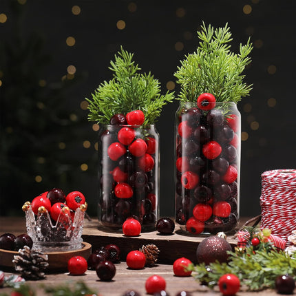200 Pcs Christmas Artificial Cranberries for Vase Bowl Filler Decorative Fake Cranberries Fruit for Christmas Tree Wedding Garland DIY Craft Table Decoration Photo Props