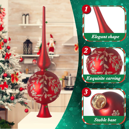Glass Spherical Christmas Tree Topper Ornaments with Carved Flowers Holiday Indoor Suitable for Home Party Decoration, 9.8inches