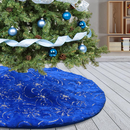 Christmas Tree Skirt Blue 48 inch Silver Christmas Tree Skirt Snowflakes Faux Fur for Xmas Holiday Home Party Decorations