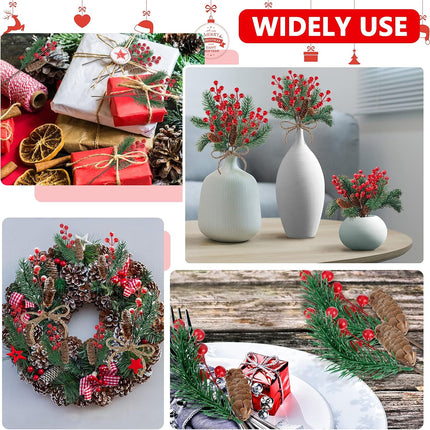 MTLEE 12 Pieces 9.8 Inch Artificial Christmas Tree Picks Berry Pine Branches Christmas Floral Picks Pine Cone and Leaves Stems for Christmas Tree Wreath Garland Decor