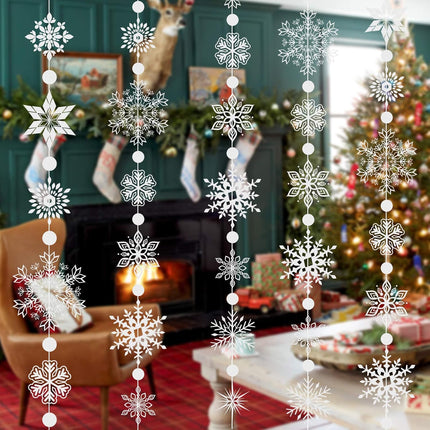 Konsait 16.4ft Winter Snowflake Hanging Garland Christmas Decoration, 2 Strings Snowflakes Ornaments Garland for Christmas Winter Wonderland Holiday Year Party Home Decorations Supplies