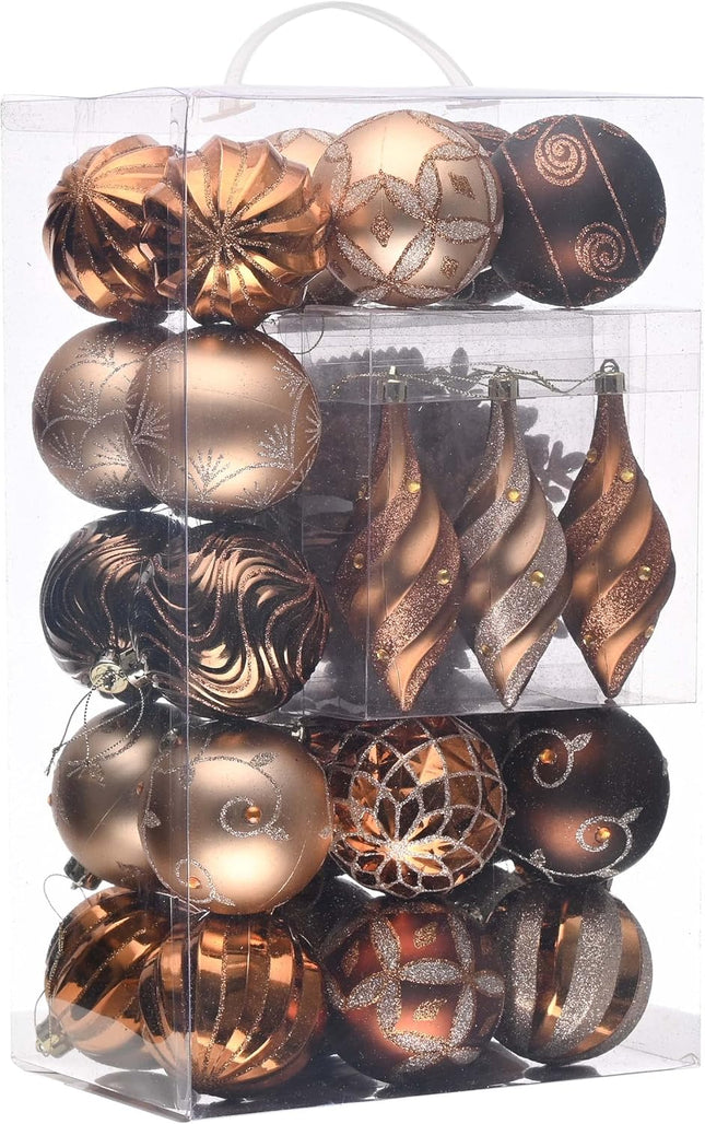 Valery Madelyn Christmas Tree Decorations Set, 40ct Bronze Copper and Gold Shatterproof Christmas Ball Ornaments Bulk, Luxury Hanging Ornaments for Christmas Trees Xmas Holiday Decor