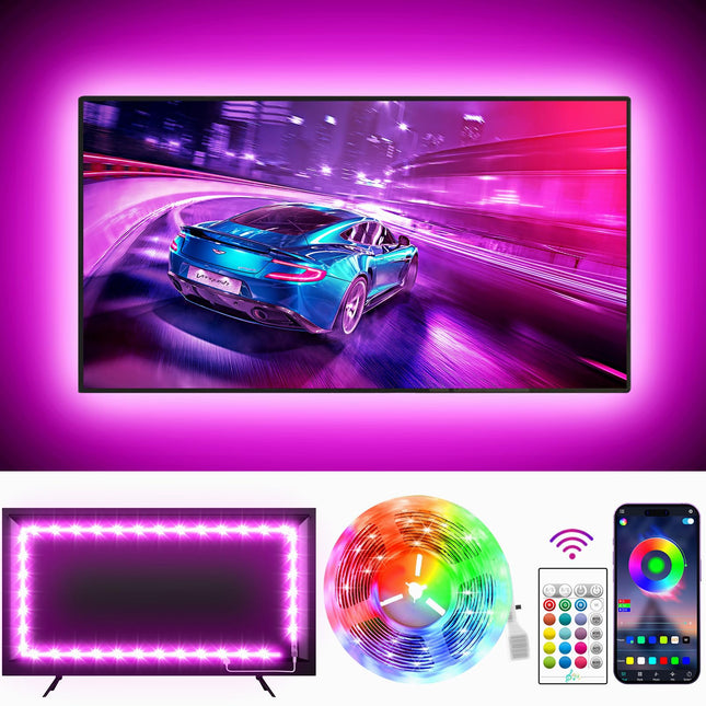 GIPOYENT TV Light Strip, Music Sync LED TV Backlights, for 32-50 Inch TV, LED TV Light with Bluetooth Function - RGB Color Changing Light Strip for Home Theater (9.8ft)